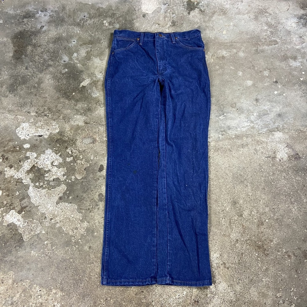 Wrangler Cowboy Cut Jeans Size 33x34 Blue Denim Dark Wash Boot Cut Outdoor Wear